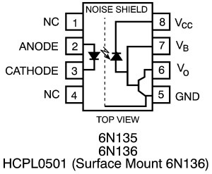 Opto-isolator, 6N136 DIP8 1Mb/s