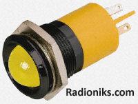 22mm yellow LED black chrome,12Vdc