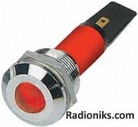 19mm red LED bright satin chr,24Vac/dc