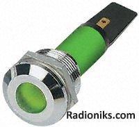 19mm green LED bright satin chr,24Vac/dc