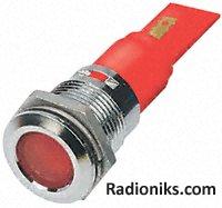 16mm red LED flat lens bright chr,12V