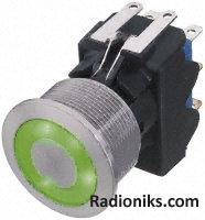 19mm momentary IP67 DP switch,grn illum.