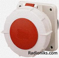Red 3P+E panel socket,16A 75x75mm flange
