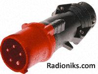 Red 3PN+E straight free plug,32A 400V