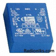 PCB mount transformer,6VA 2x18V o/p