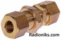 Brass bulkhead coupling ,6 x 6mm comp (1 Pack of 5)