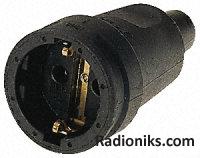 Black rubber CEE7 2P+E Schuko socket
