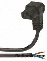 Blk bottom angle C13 socket lead,2m 10A