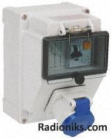 Blue IP44 2P+E RCBO combination unit,16A