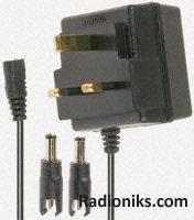 3 pin UK unregulated mains adaptor,9V 9W