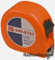 Orange high visibility measuring tape,8m