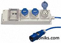 Blue 2P+E RCD protected socket,16A 230V
