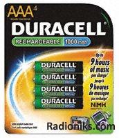 Duracell AAA NiMH battery,1.2V 1000mAh (1 Pack of 4)