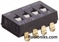 DIP switch,SMT,SPST,4 pos,flush slide