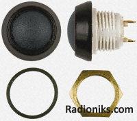 Black round latching switch, 13.6mm