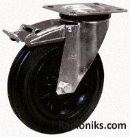 Rubber tyre SW castor w/TP&BR,80mm 50kg