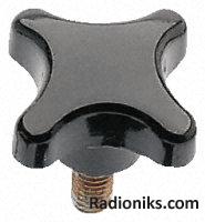 Black phenolic male cross knob,M6x13mm (1 Pack of 10)