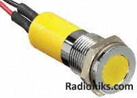 14mm flush chrome LED wires,yellow 24Vdc