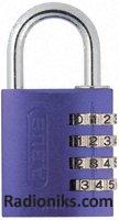 Lilac 40mm combination safety padlock