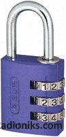 Lilac 30mm combination safety padlock