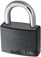 Black plastic coated aluminium padlock