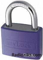 Violet plastic coated aluminium padlock