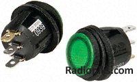 Switch r/rocker,SPST,green,220V,10A