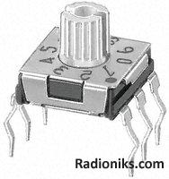 Rotary switch hex,micro-mini,lever,100mA