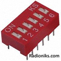 DIP switch,PCB,6 pole,24Vdc,25mA