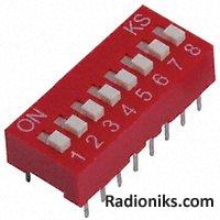 DIP switch,raise actuator,PCB,8 pol,25mA