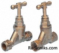 Brass stop valve,15mm comp