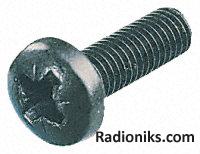 Black steel cross pan head screw,M3x6mm (1 Bag of 100)