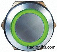 Pushbutton sw,PC trml,SPST-NO,green LED