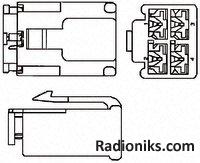 FASTON, Housing, 4 way, dbl lock, Tab